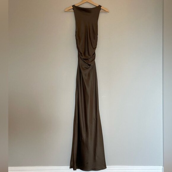 NEW Reformation Anaiis Long Silk Backless Dress Morel Brown | US 2 UK 6 - Picture 6 of 13